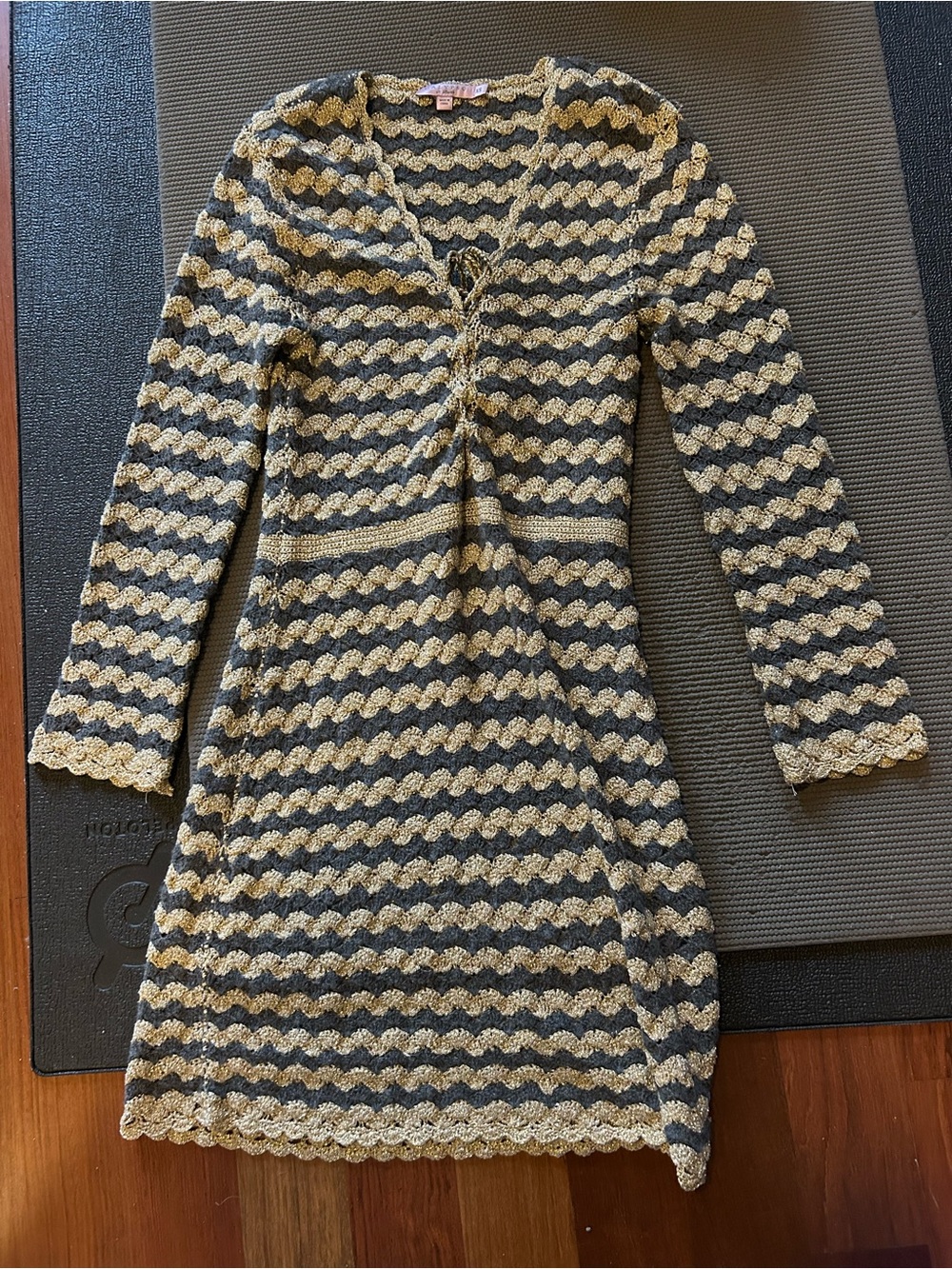 Calypso St. Barth Gold and Charcoal Crochet Wave Knit Dress